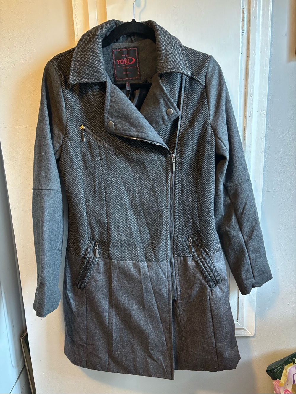 Yoki Gray Asymmetrical Zip Trench Coat